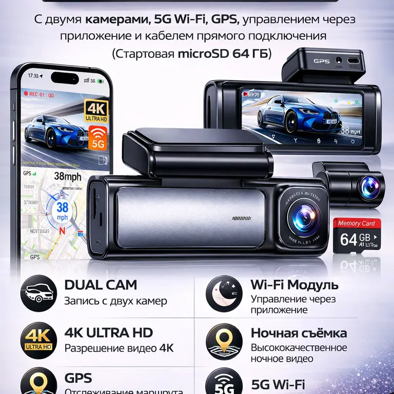 Купить Видеорегистратор автомобильный 4K Ultra K803 с двумя камерами, Wi-Fi и GPS в интернет-магазине PERFECT CAM